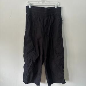 Aerie Pants Womens Large Black Cropped Wide Leg Pull On Cotton Minimalist Boho